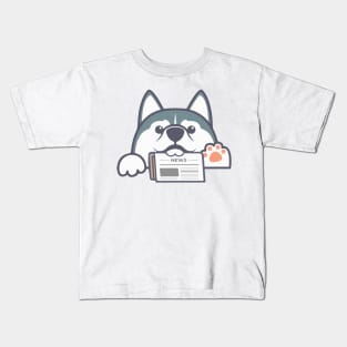 Husky Dog with Newspaper Kids T-Shirt